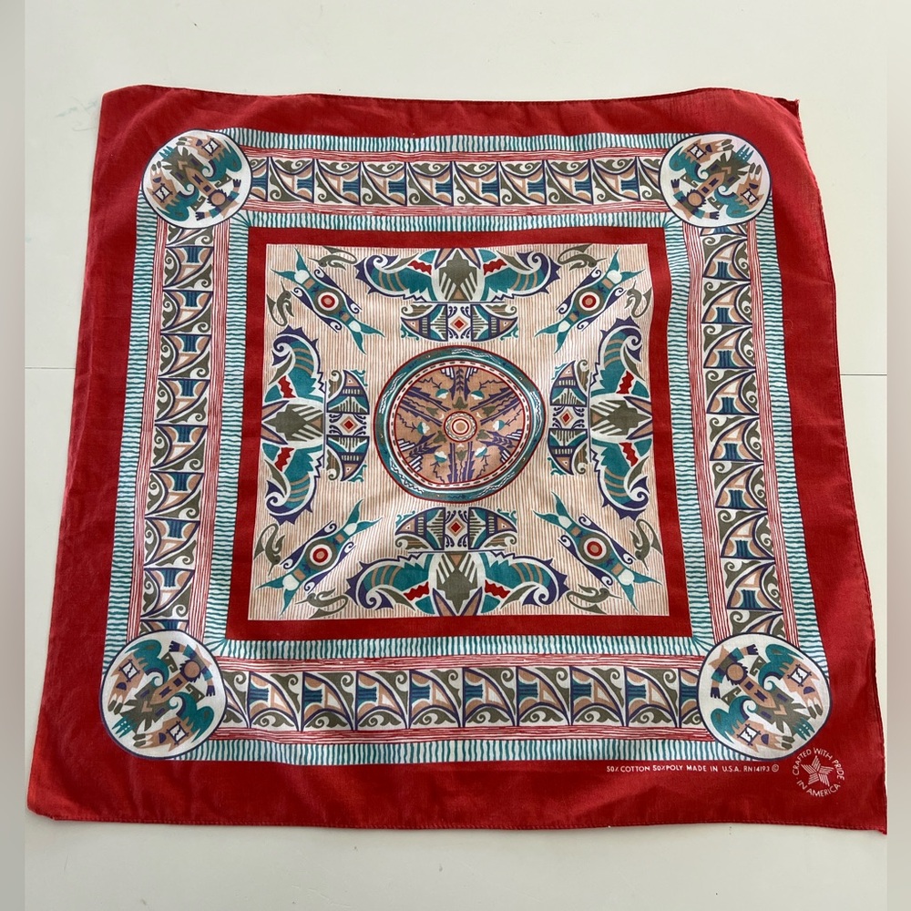 Vintage Made in The USA Multicolor‎ Native American Thunderbird Motif Bandana